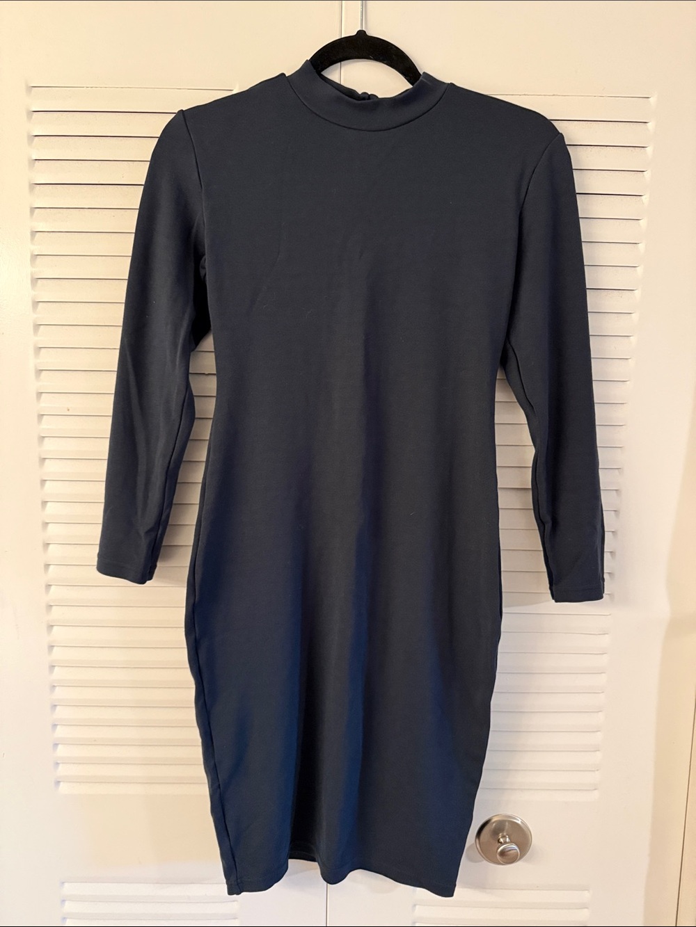 American Apparel Long Sleeve High Neck Dress in Dark Navy